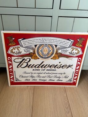 Budweiser Sign in Red, White, Gold